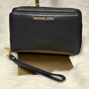 Michael Kors Black Wristlet with Gold Accents